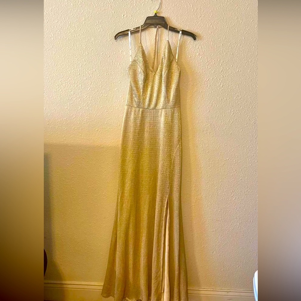Gold Metallic Halter Dress David Bridal Studio Size 2